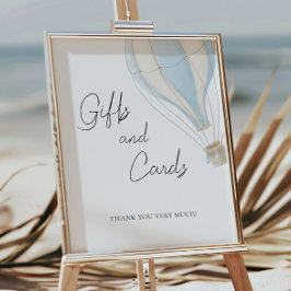 Póster Blue Hot Air Balloon Baby Shower Regalos y Tarjeta