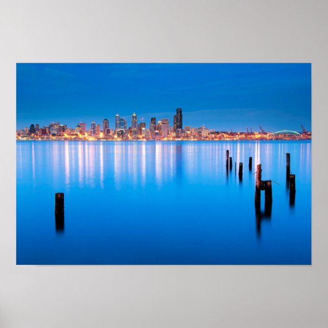 Póster Blue hour view of downtown Seattle (Frente)