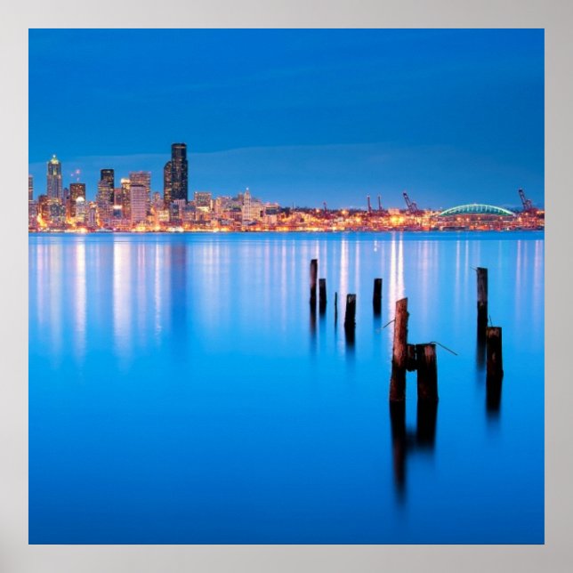 Póster Blue hour view of downtown Seattle (Frente)