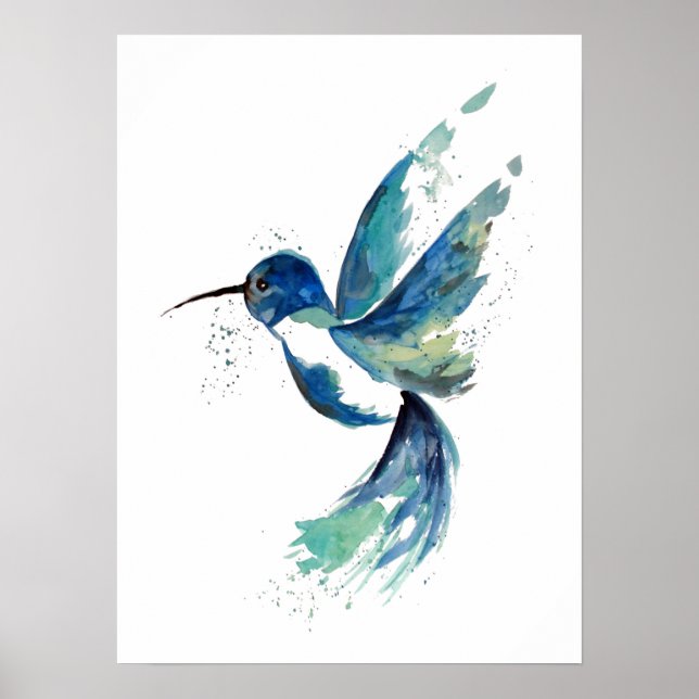 Póster Blue Hummingbird Watercolor (Frente)