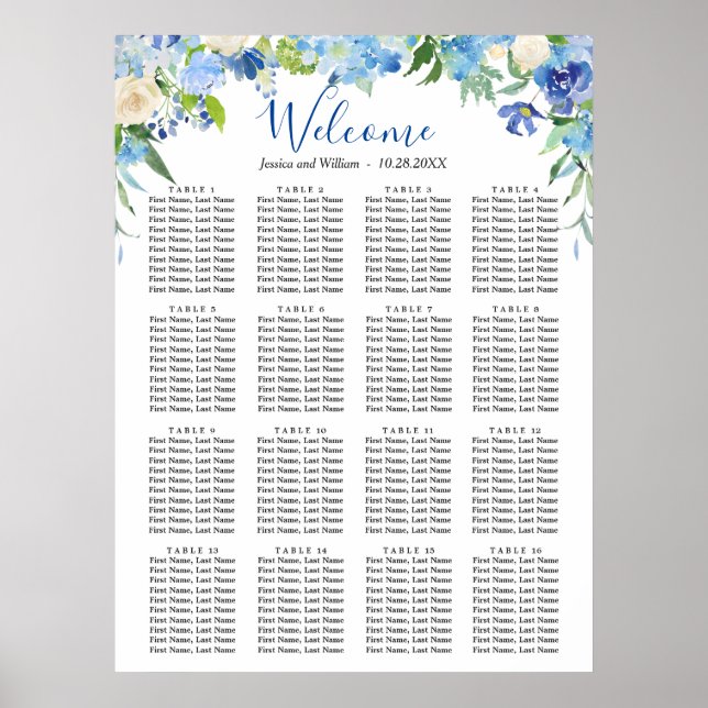 Póster Blue Hydrangea 16 Tablas Boda SESIÓN GRÁFICO (Frente)