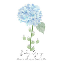 Blue Hydrangea Baby Shower Fingprint Guest Book