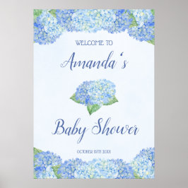 Póster Blue Hydrangea Baby Shower Personalizado