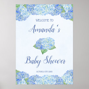 Póster Blue Hydrangea Baby Shower Personalizado