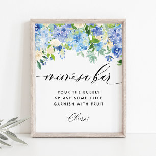 Póster Blue Hydrangea Bridal Shower Mimosa Bar