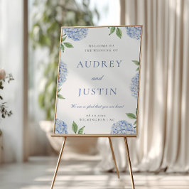 Póster Blue Hydrangea Classic Border, XL Wedding Welcome