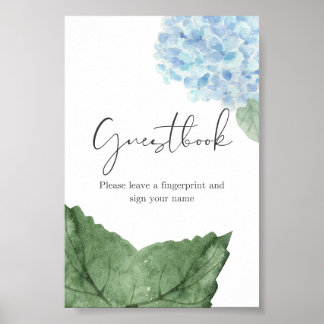 Póster Blue Hydrangea Fingerprint Guest Book Rótulo