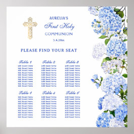 Póster Blue Hydrangea First Communion Seating Chart