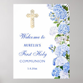 Póster Blue Hydrangea First Communion Welcome