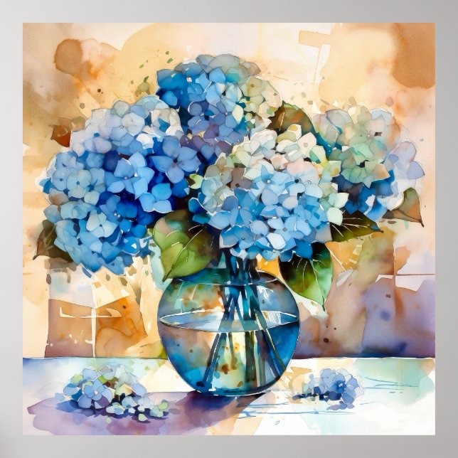 Póster Blue Hydrangea Floral Art (Frente)