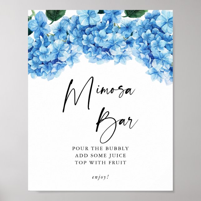 Póster Blue Hydrangea Floral Bridal Shower Mimosa Bar (Frente)