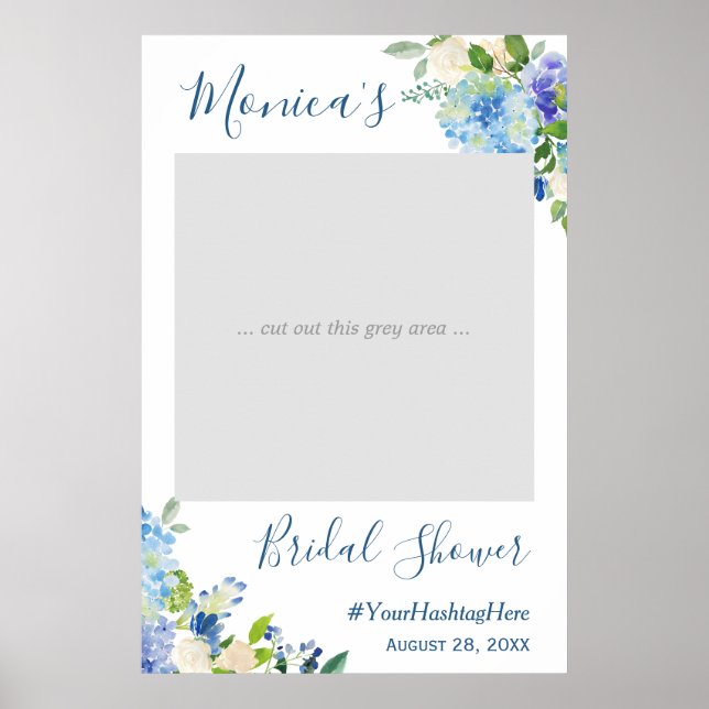 Póster Blue Hydrangea Floral Bridal Shower Photo Booth (Frente)