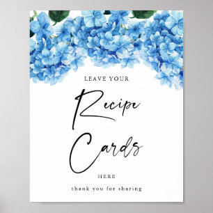 Póster Blue Hydrangea Floral Bridal Shower Receta de Rece