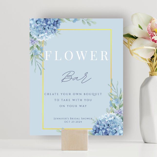 Póster Blue Hydrangea Flower Bar Bridal Shower (Blue Hydrangea Flower Bar Bridal Shower Poster)