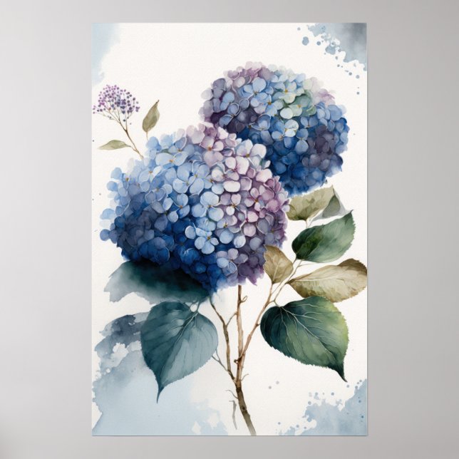 Póster Blue Hydrangea Flowers Art Print Poster (Frente)