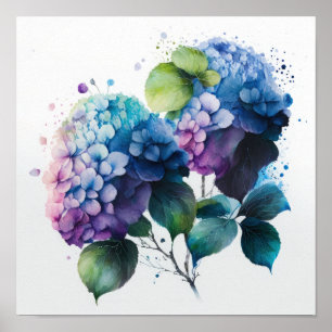 Póster Blue Hydrangea Flowers Art Print Poster