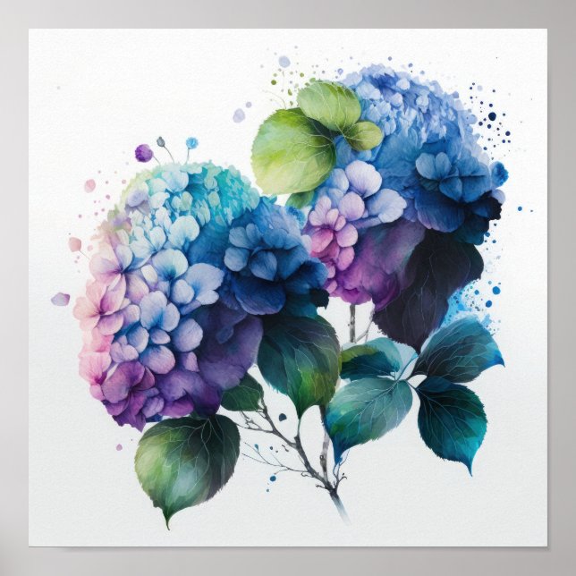 Póster Blue Hydrangea Flowers Art Print Poster (Frente)