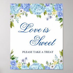 Póster Blue Hydrangea Greenery Boda Dessert Bar