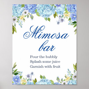 Póster Blue Hydrangea Greenery Mimosa Bar Rótulo Poster