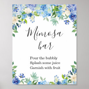 Póster Blue Hydrangea Greenery Mimosa Bar Rótulo Poster