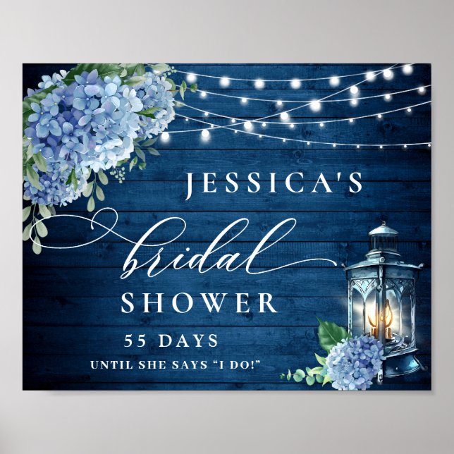 Póster Blue Hydrangea Lantern Wood Boho Bridal Shower (Frente)