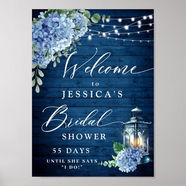 Póster Blue Hydrangea Lantern Wood Boho Bridal Shower (Frente)