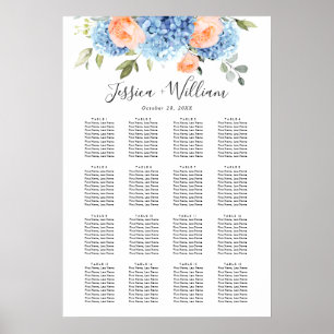 Póster Blue Hydrangea Rubor Rosa 15 Tablas de asiento GRÁ