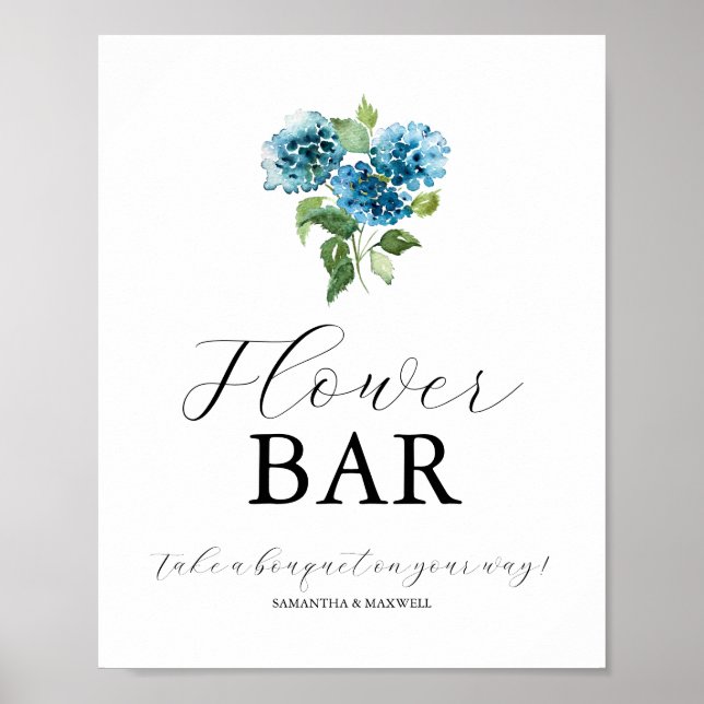 Póster Blue Hydrangea Wedding Flower Bar Signs (Frente)