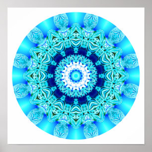 Póster Blue Ice Lace Mandala, Resumen Aqua