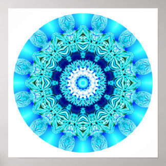 Póster Blue Ice Lace Mandala, Resumen Aqua