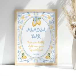 Póster Blue Italian Lemon Bridal Shower Mimosa Bar Poster