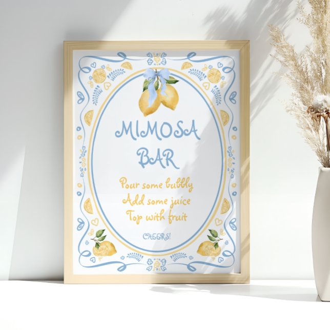 Póster Blue Italian Lemon Bridal Shower Mimosa Bar Poster (Subido por el creador)