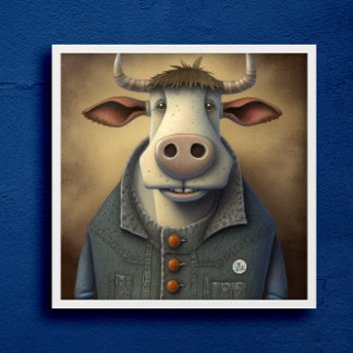 Póster Blue Jean Bovine - Una vaca divertida en un Poster