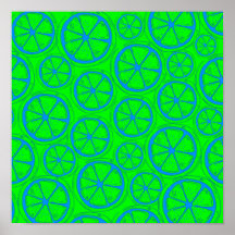 Blue Lime Lemon Pattern with Neon Green Background