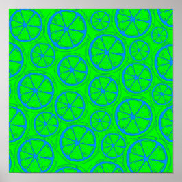 Póster Blue Lime Lemon Pattern with Neon Green Background