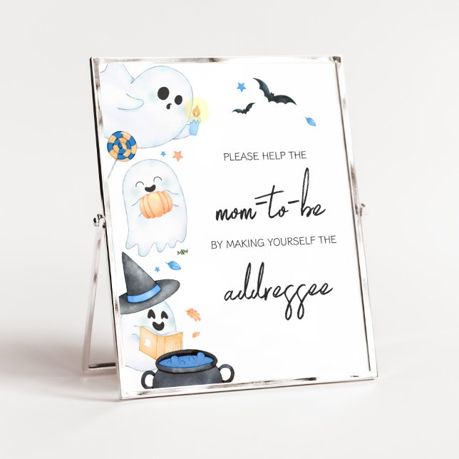 Póster Blue Little Boo Halloween Envelope Station (Blue Little Boo Baby Shower Envelope Station Sign)