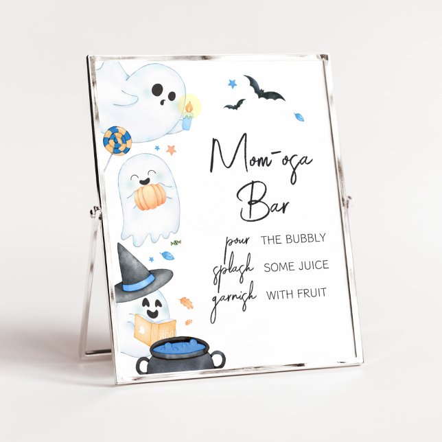 Póster Blue Little Boo Halloween Mom Osa Bar (Blue Little Boo Baby Shower Mom Osa Bar Sign)