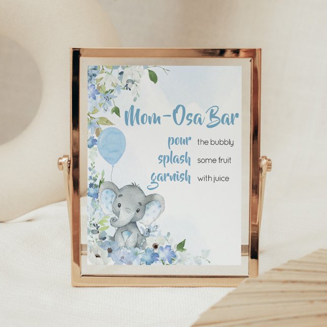 Póster Blue Little Peanut Mom Osa Bar (Blue Elephant Little Peanut Baby Shower Mom Osa Bar Sign)