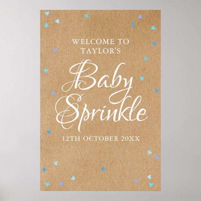 Póster Blue Love Hearts Boho Baby Boy Sprinkle Welcome (Frente)