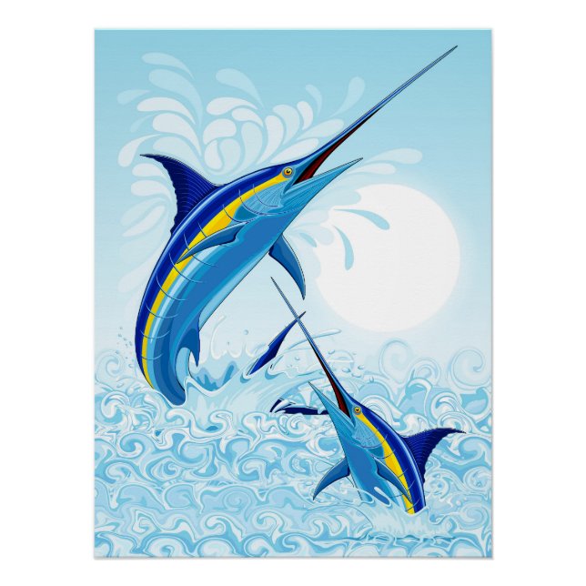 Póster Blue Marlin Jumping out of Ocean (Anverso)