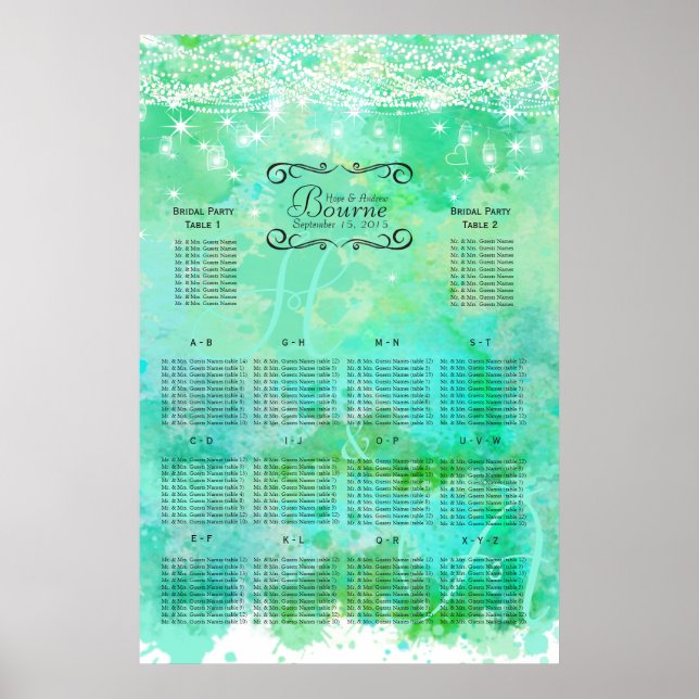 Póster Blue Mason Jar Under the Stars Seating Chart (Frente)