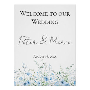 Póster Blue Meadow Elegant Wildflower Wedding Welcome Dec