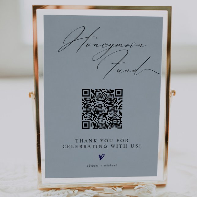 Póster Blue Minimalist Honeymoon Fund Sign with QR Code (Subido por el creador)
