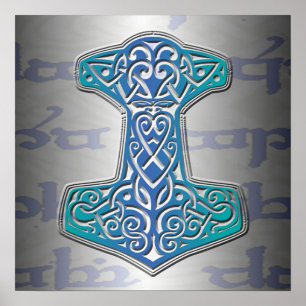 Póster Blue Mjölnir en Tengwar