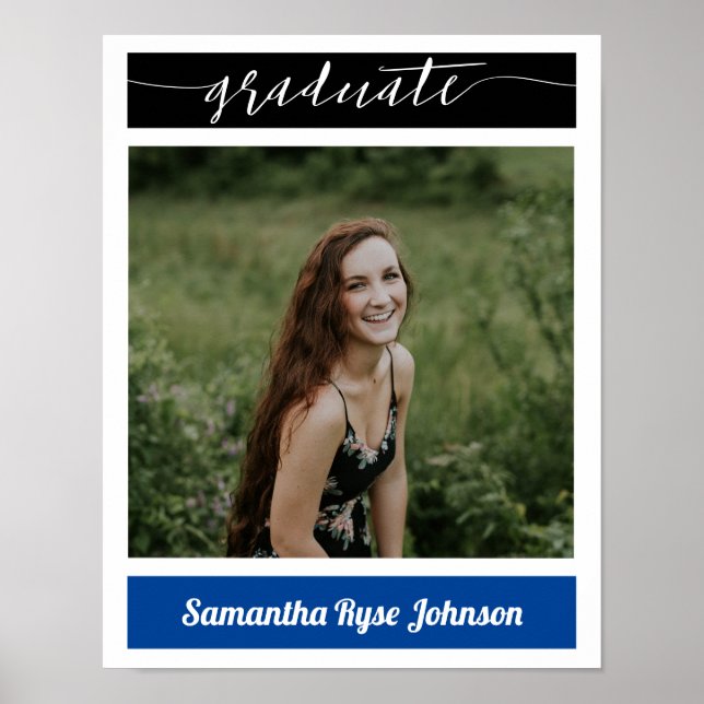 Póster Blue Modern Block Photo Graduation Poster (Frente)
