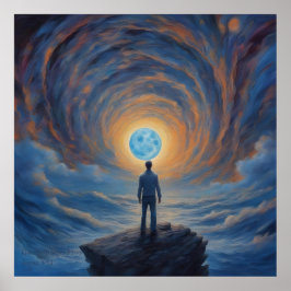 Póster Blue Moon Super Moon AI Fantasy Digital Art Print