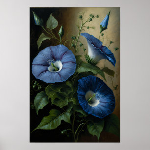 Póster Blue Morning Glory Flowers Art Print Poster