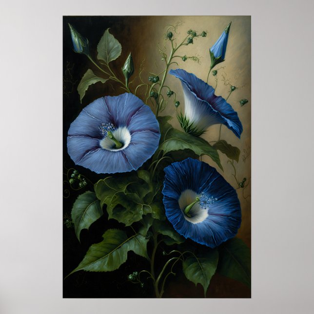 Póster Blue Morning Glory Flowers Art Print Poster (Frente)