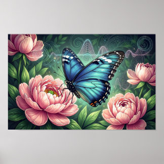 Póster Blue Morpho Butterfly Floral Botanical Art