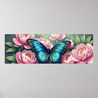 Póster Blue Morpho Butterfly Floral Botanical Art Poster